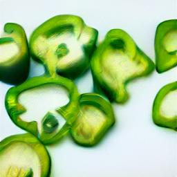 generated: a green pepper sliced into many pieces #4